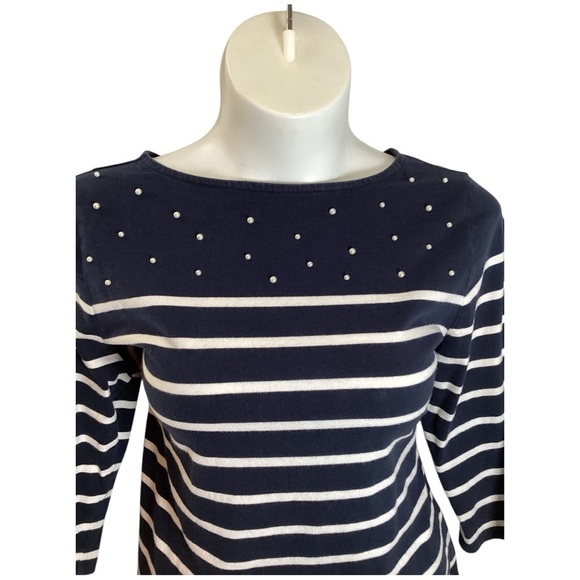 Talbots Navy Blouse with White Stripes and Dots, Plus Size 2X - Picture 3 of 8